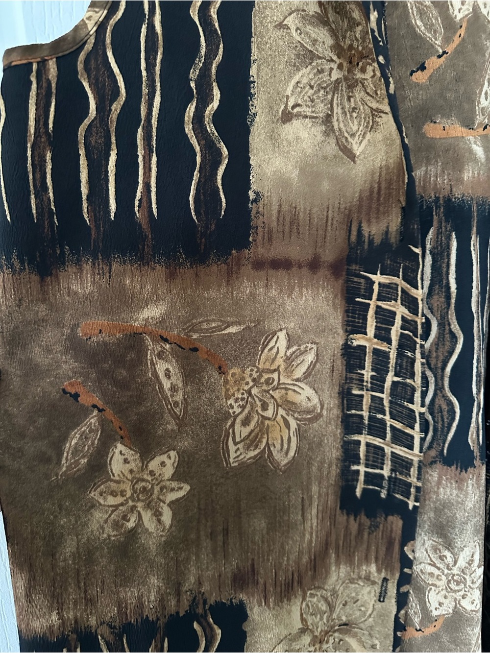 Vintage 90s Tradition Earth Tone Patchwork Vest Boho Floral Abstract Brown Apx M - Picture 2 of 7